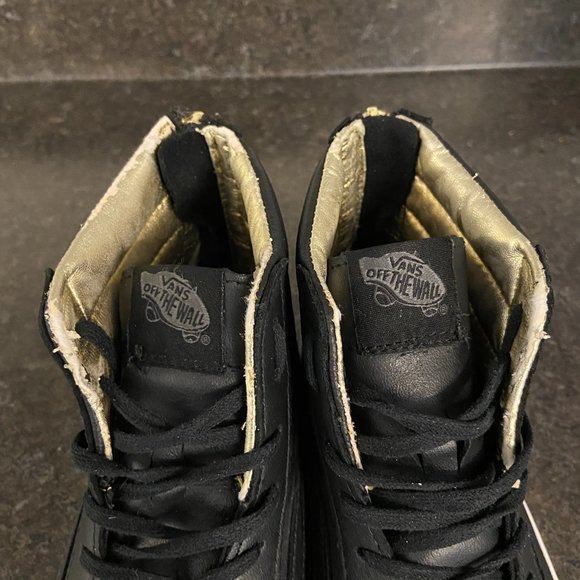 Vans Sk8 Hi Leather Black + Gold - Size 8 - Picture 6 of 8